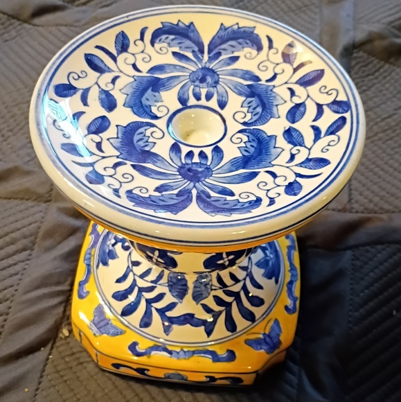 Blue and Yellow Ceramic Candle Holder - Picture 2 of 3